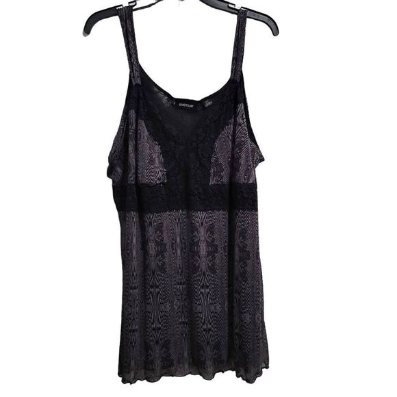 Avenue Size 2628 Lace Cami‎ Tank Top Black Gray Women's Plus Camisole - Picture 1 of 8